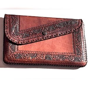 Gaitan Vintage Hand Tooled Leather Clutch Bag Mexico